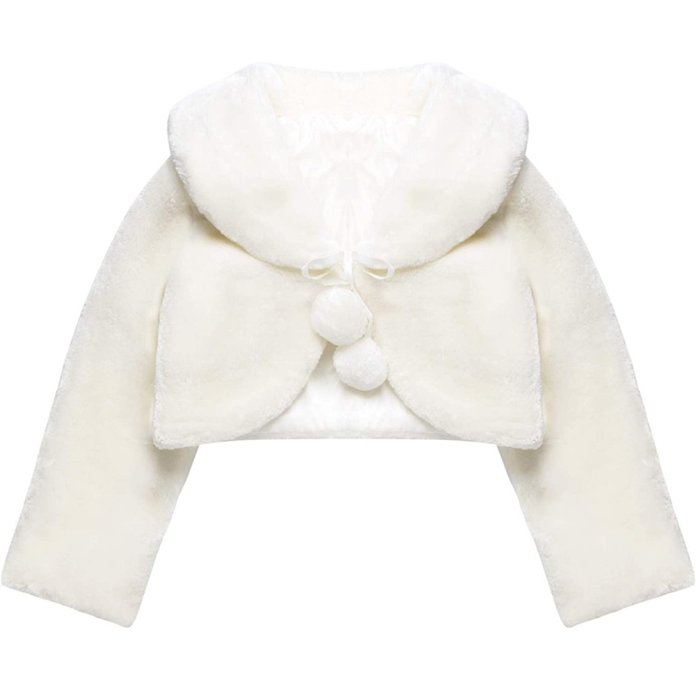 Blulu White Girls Princess Faux Fur Wraps Shawl